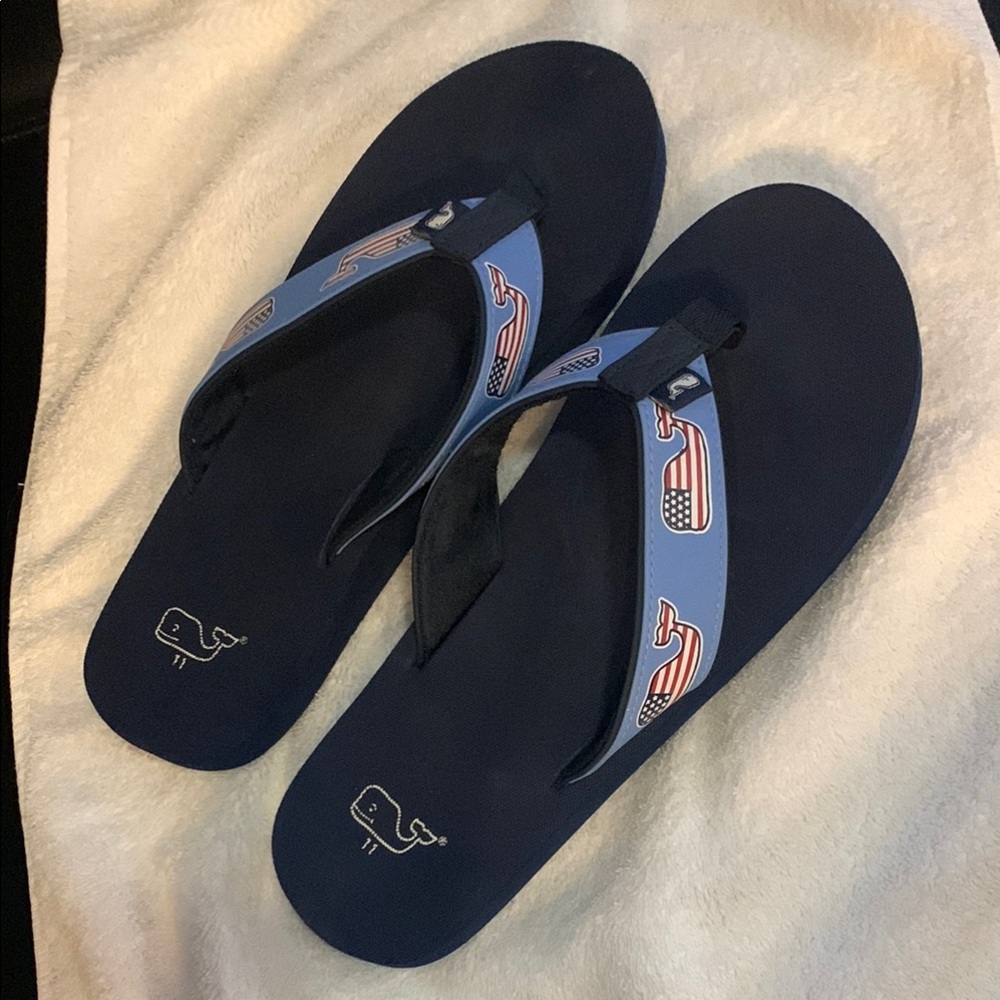 Vineyard Vines Blue and Red Swim Sandals flips flaps size 11 4th of July